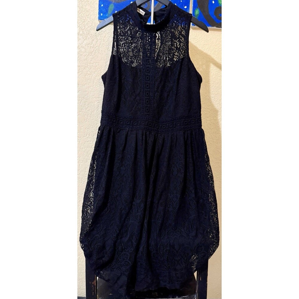Maurices Women’s 1X Black Classic Lace Dress Dark Mock Neckline Sleeveless Lined